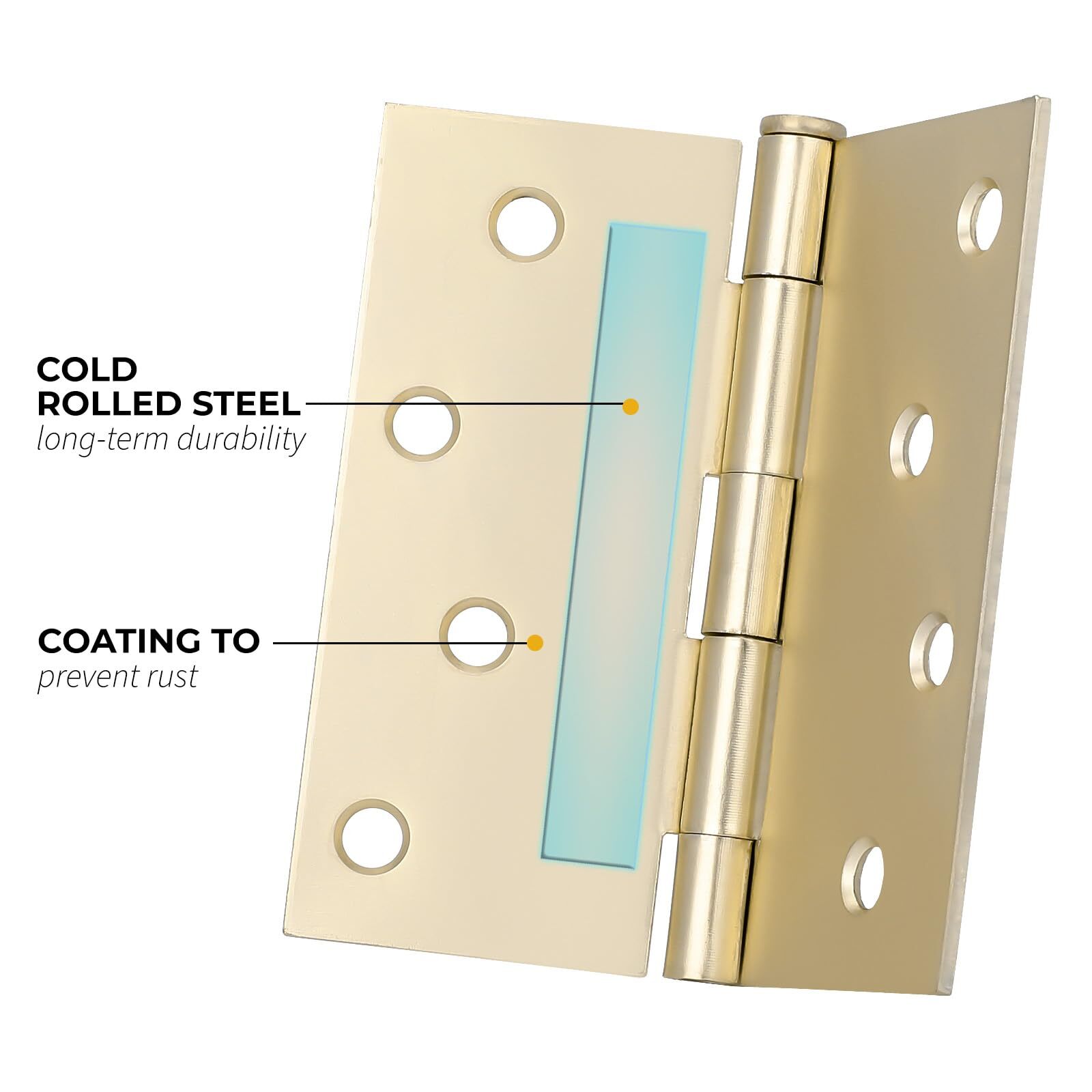 3 Pack 4" Brushed Brass Gold Door Hinges Square Corners Interior Door Hardware