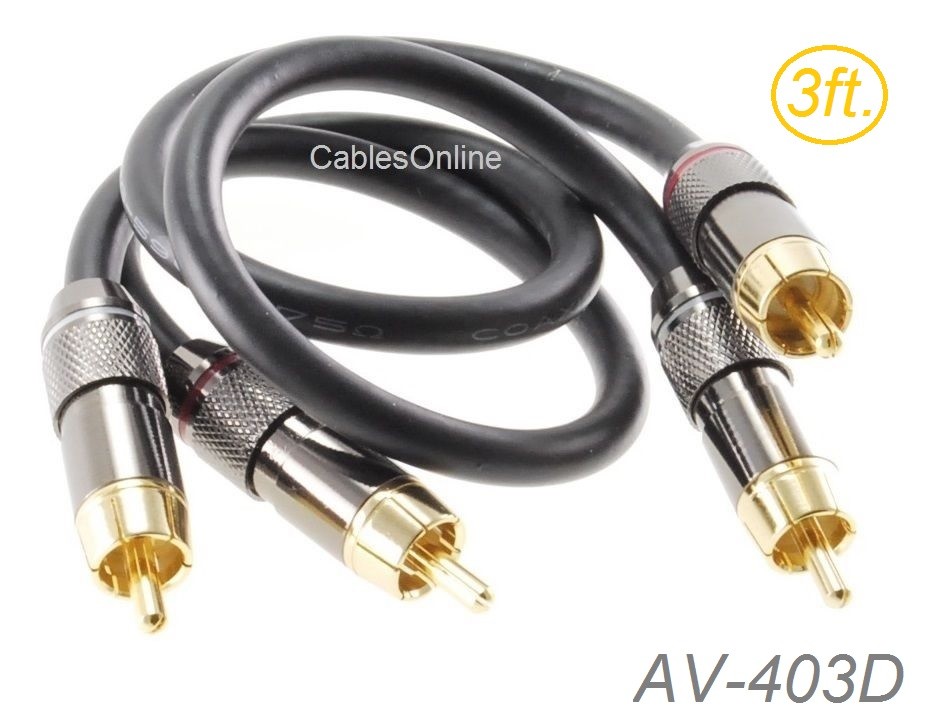 3ft. High Quality Dual RCA Male to Male Coax Audio Cable, CablesOnline AV-403D