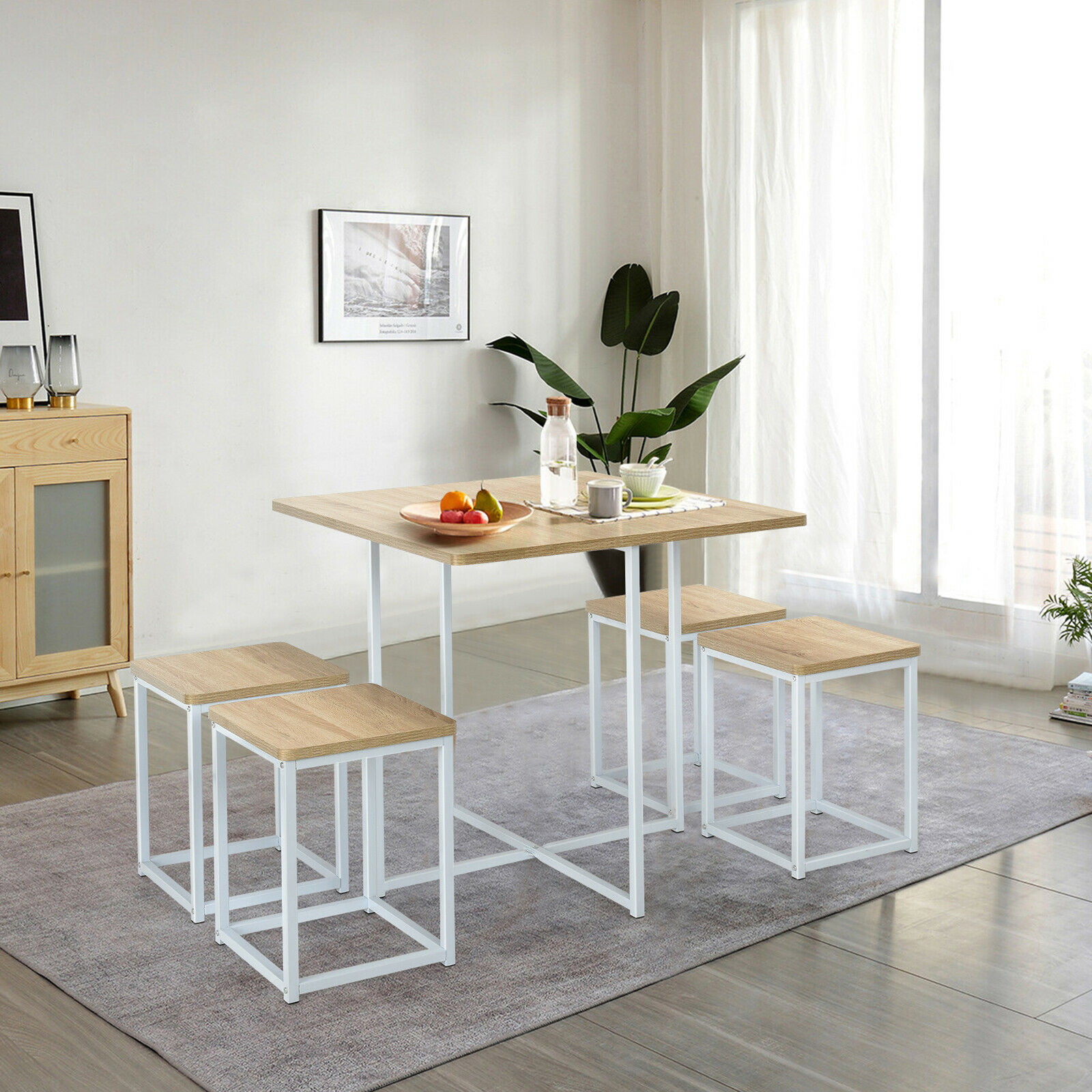 5 Piece Dining Table And Chairs Set Metal Legs Compact Space Bar Pub Kitchen
