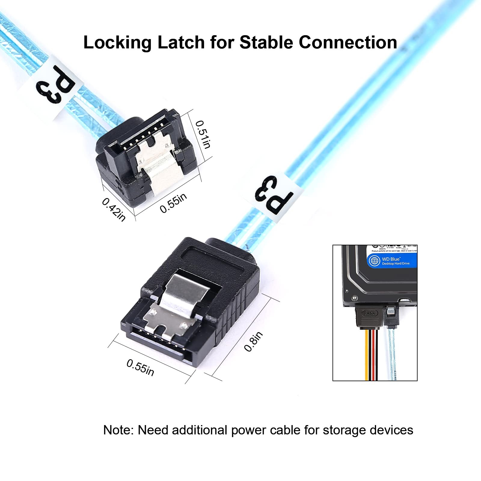 Long-Sata 90-Degree Cable 1M, 3 Pack Flexible Thin SATA Right-Angle Cable 3.3Ft