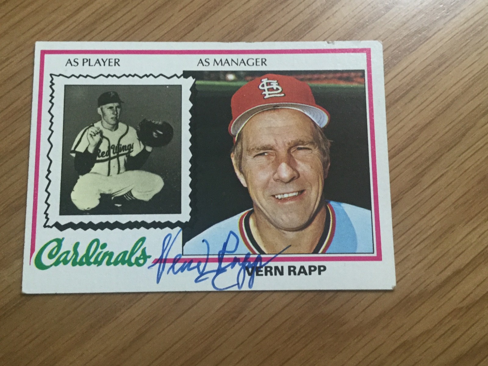 1978 Topps Vern Rapp  Autographed Baseball Card St. Louis Cardinals RC #324