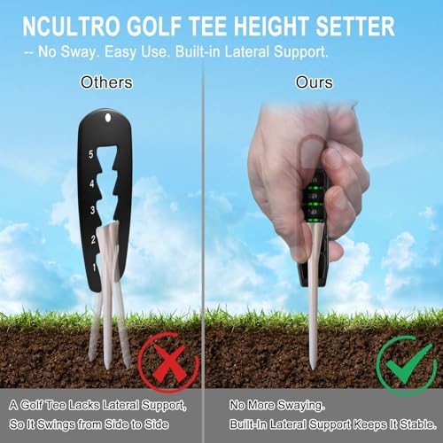Golf Tee Height Setter Tool with 6 Adjustable 2 golf tee setter - black