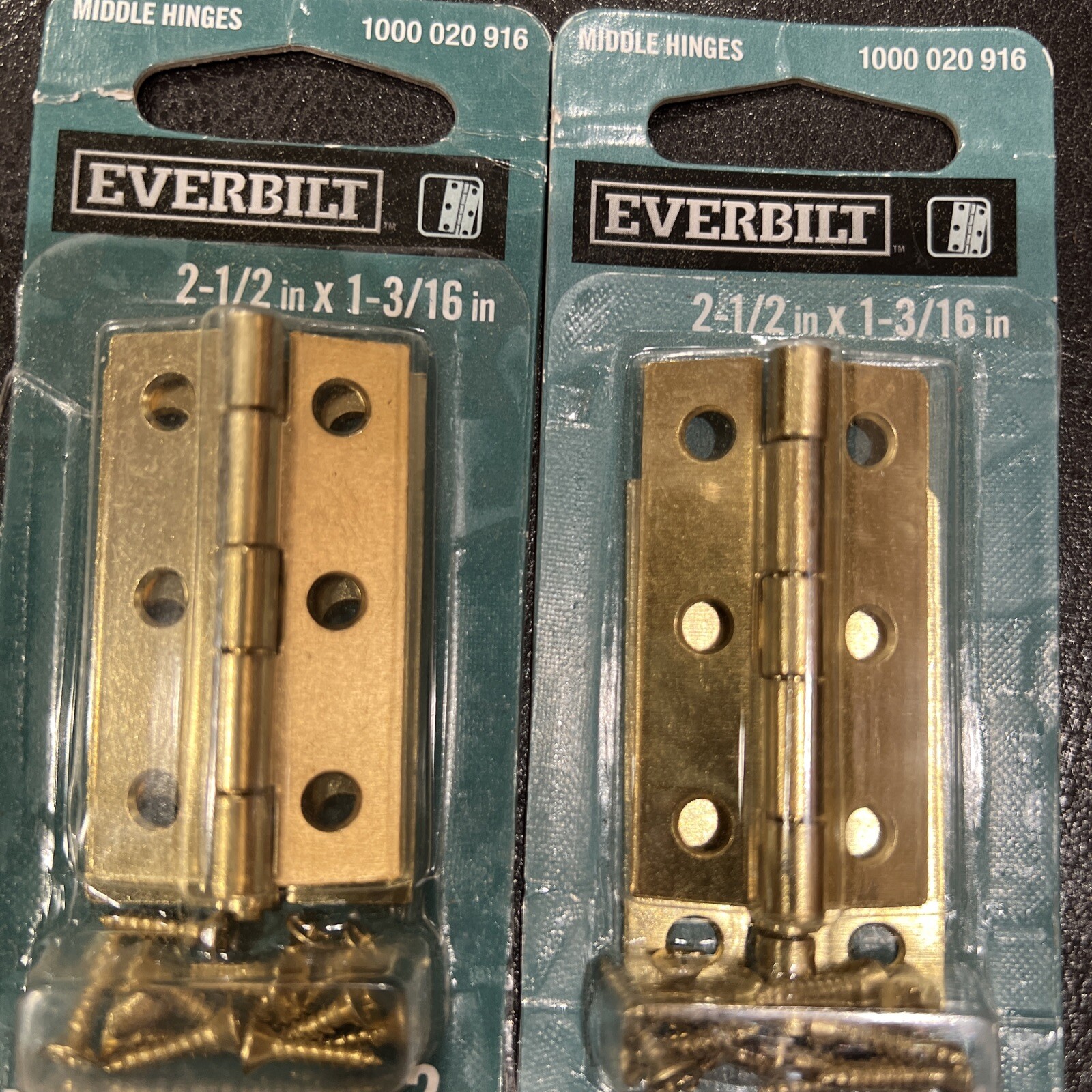 LOT OF 2 - Everbilt 2" x 1-3/16" Cabinet Chest Box Middle Hinges Bright Brass