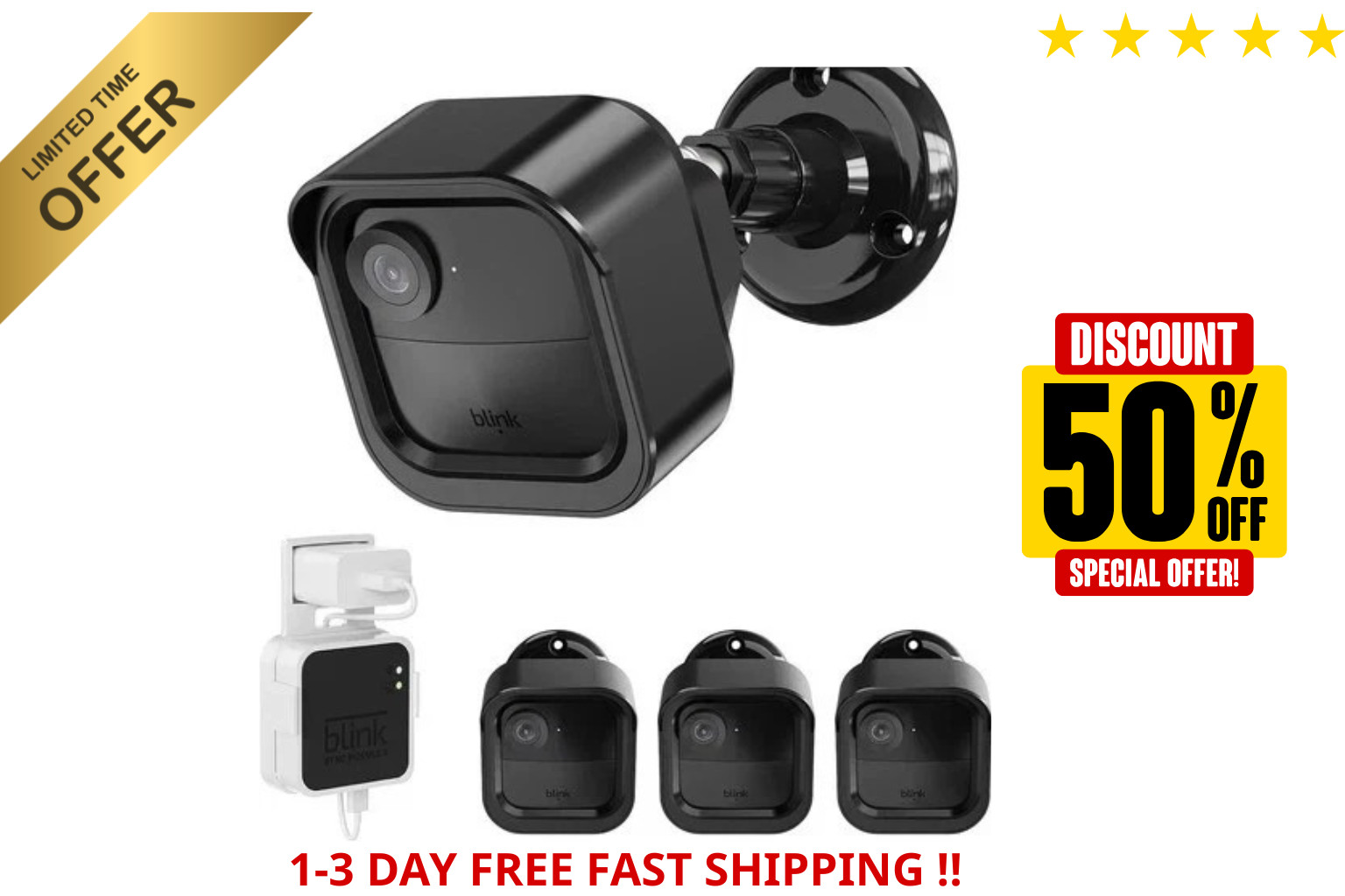 3 Pack All New Blink Outdoor & Indoor Wireless Home Security Camera System Mount