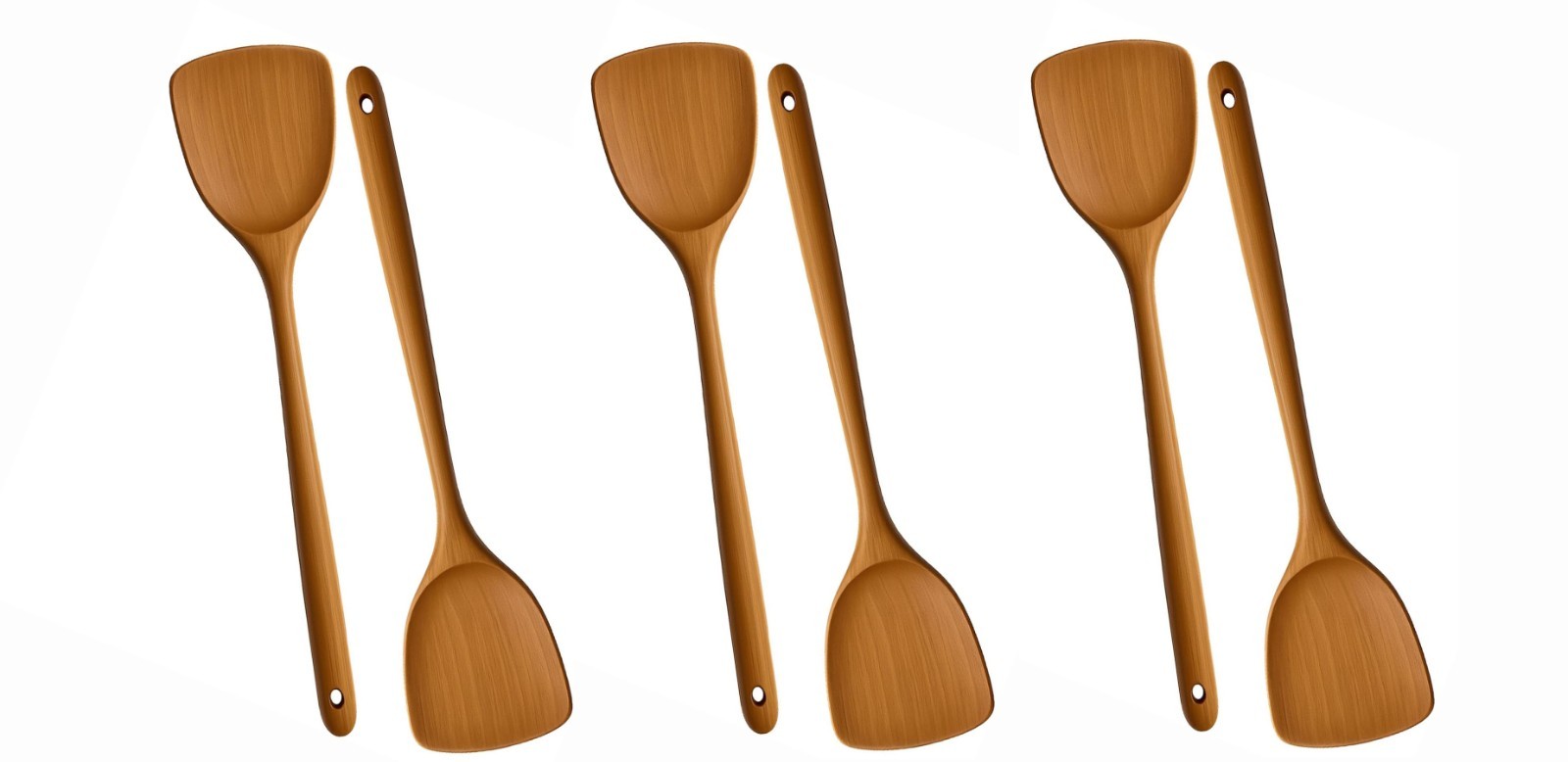 6 Pack Long Wood Cooking Spatula 14.75 in Non Stick Turner Heat Resistant 4080x6