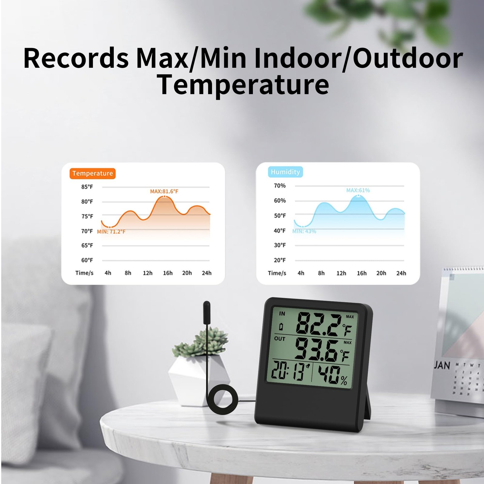4-in-1 Thermometer Hygrometer with Alarm