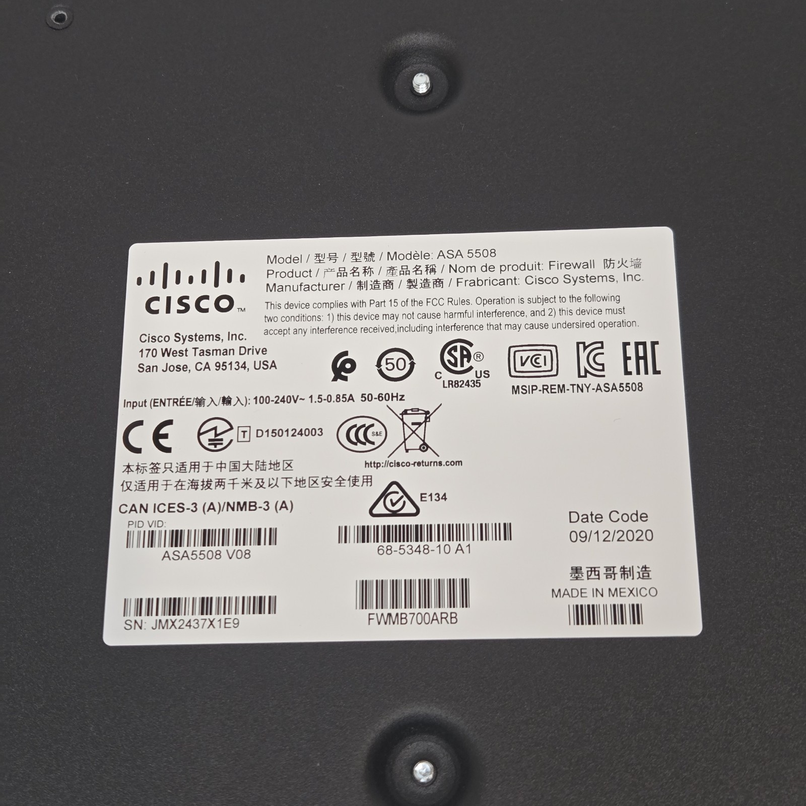 Cisco ASA 5508-X Adaptive Security Appliance Firewall
