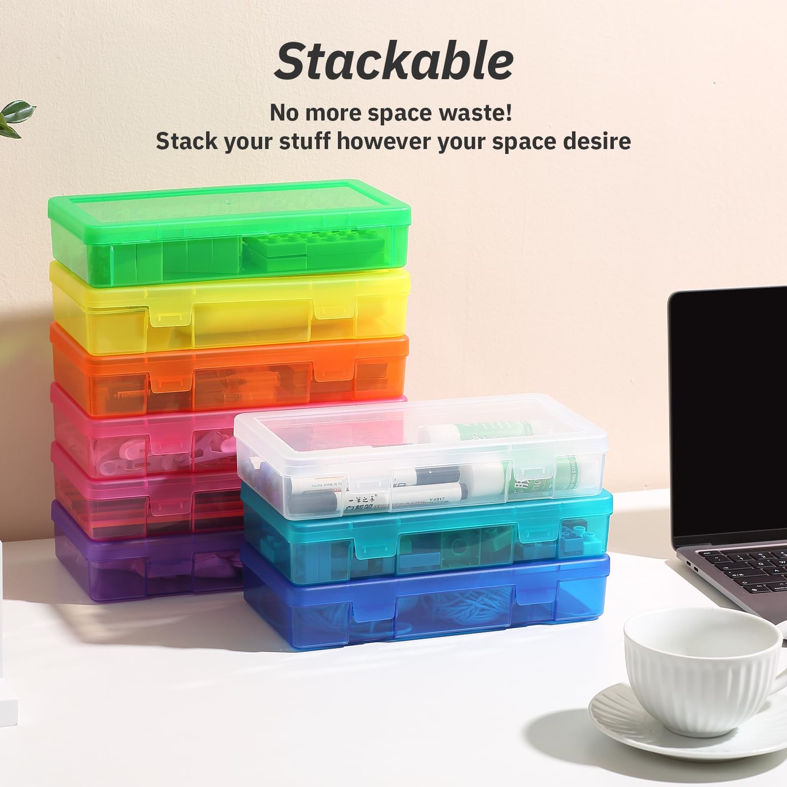 novelinks Medium Plastic Storage Boxes with Latching 9 Pack -Color