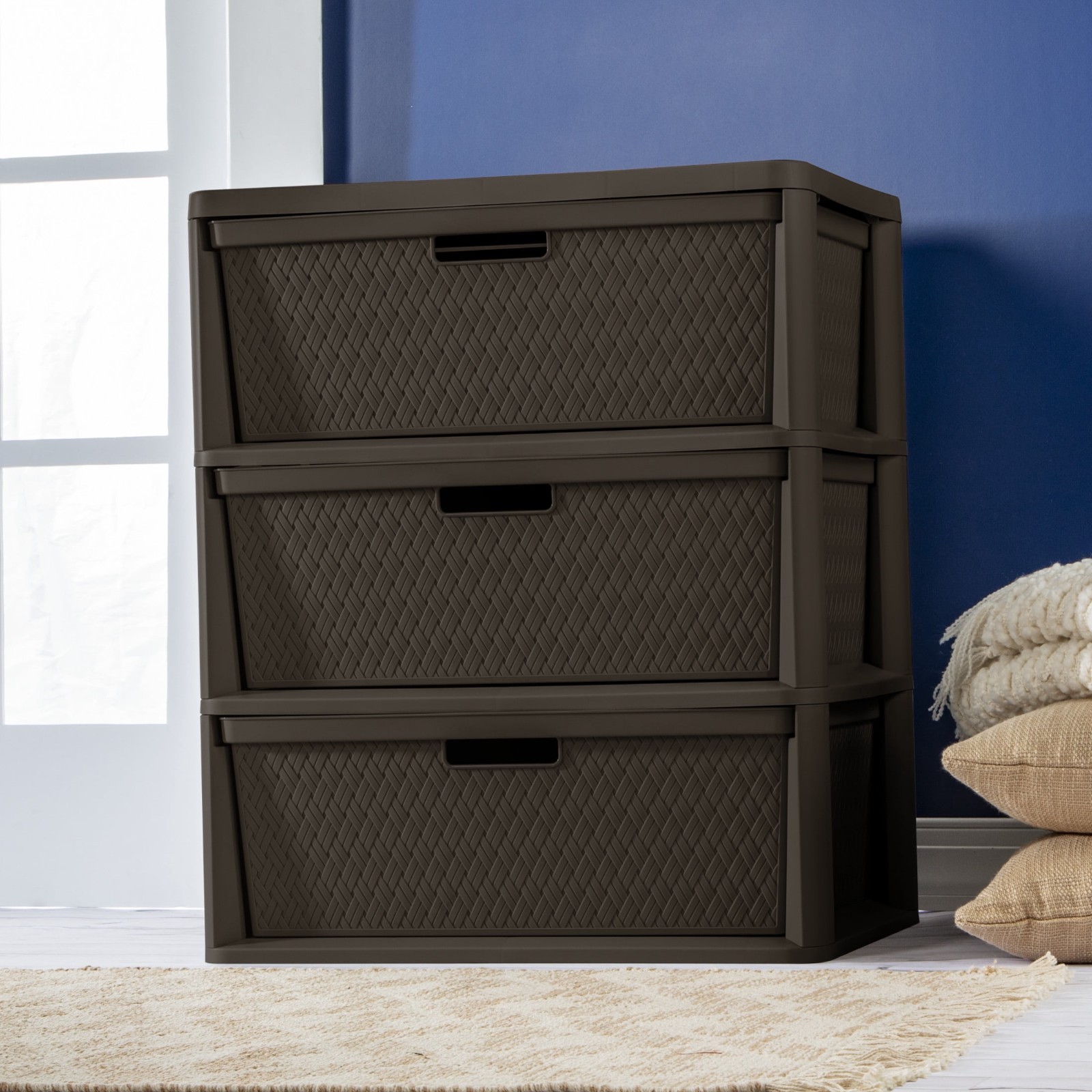 Sterilite Wide 3 Drawer Storage Tower Brown