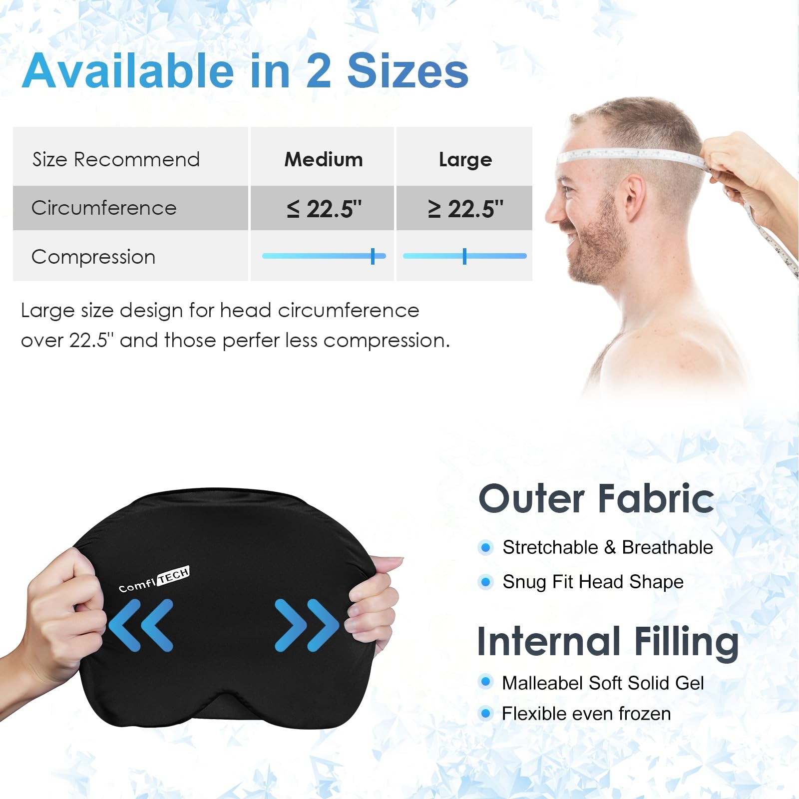 ComfiTECH Head Ice Pack Wrap Cold Cap Cooling Gel Hat, Medium, Dark Black