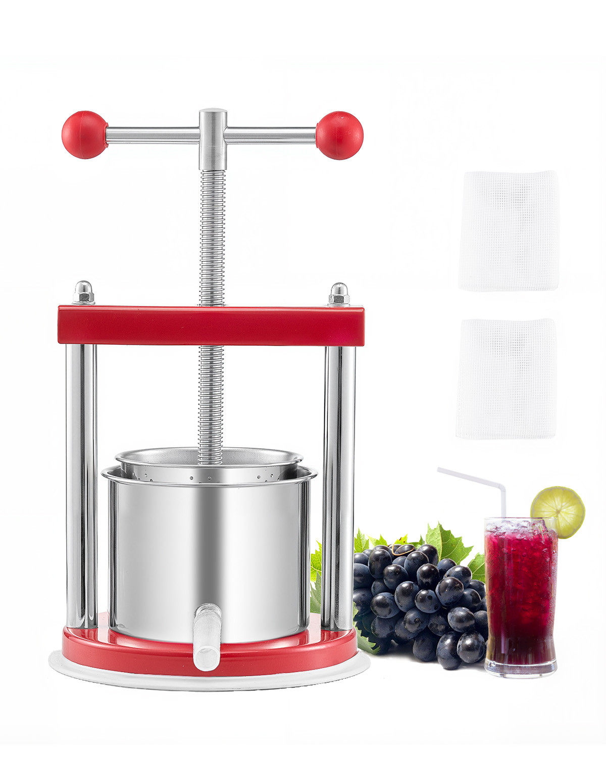 VEVOR Fruit Wine Press Manual Press for Wine Making 0.44 Gal/1.65L Stainless