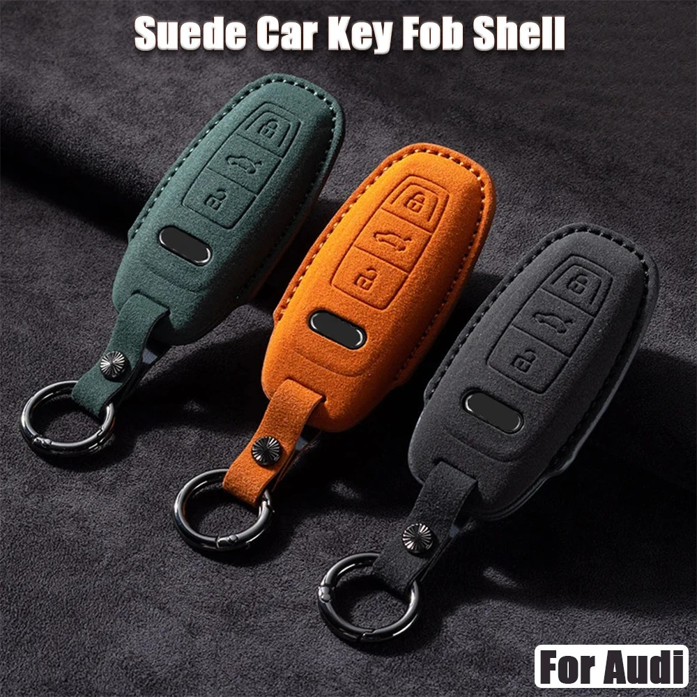 Audi Suede Remote Key Case Cover Shell A3 A4 A5 A6 Q3 Q5 Q8 Keychain