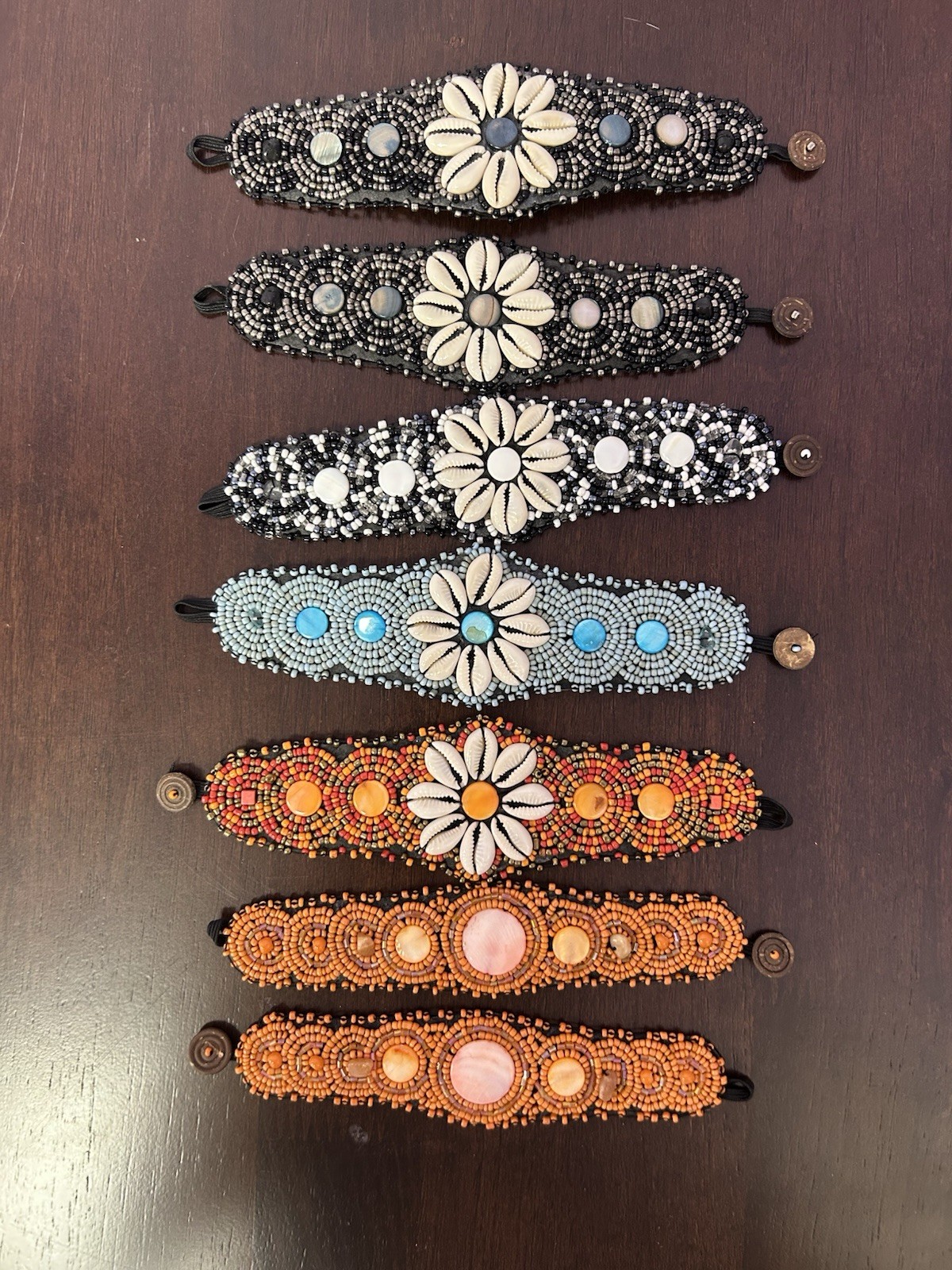 Vintage Handmade Indonesian Bead Shell Bracelets Lot Of 7