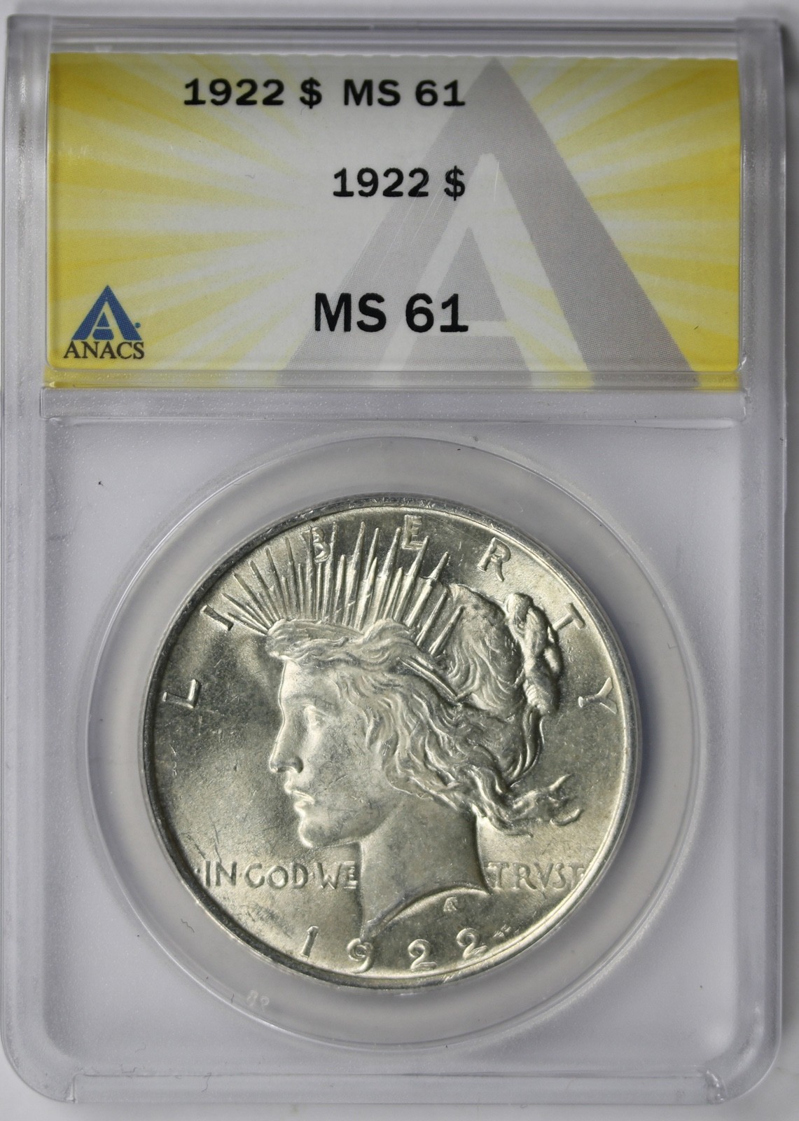 1922 Peace Silver Dollar MS 61 ANACS