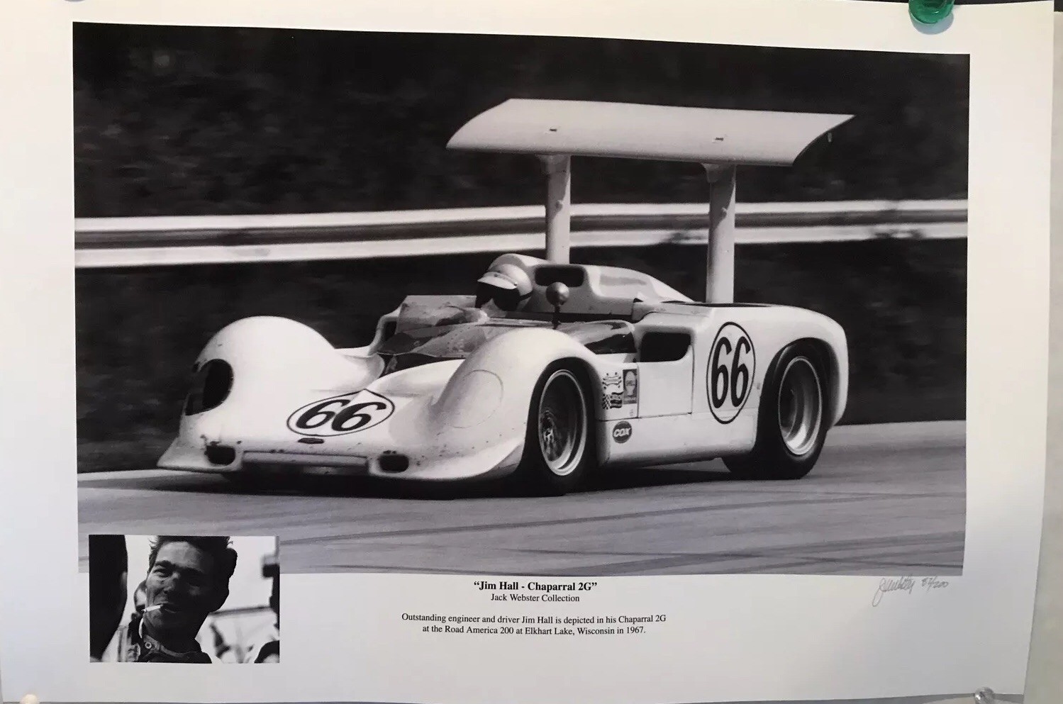 Jim Hall - Chaparral 2G Road America 1967 at Speed S/N Car Poster Stunning!