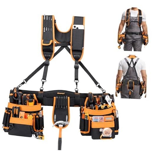 Electrician Tool Belt Suspenders, 33-Pocket Tool Belts for Men with Detachable