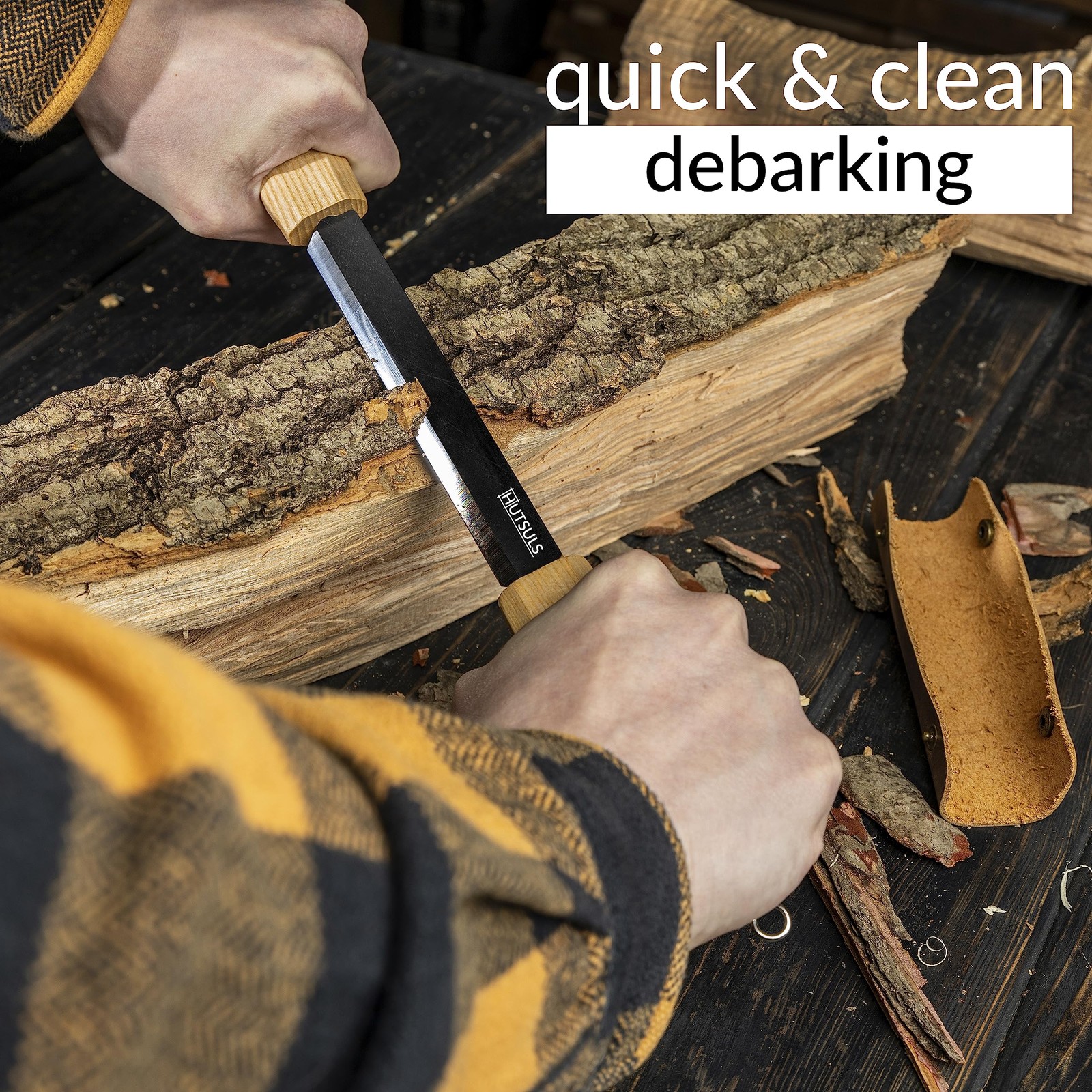 Draw Knife Woodworking Tool - Sharp & Ready 5.3 inch Debarking Knife with Lea...