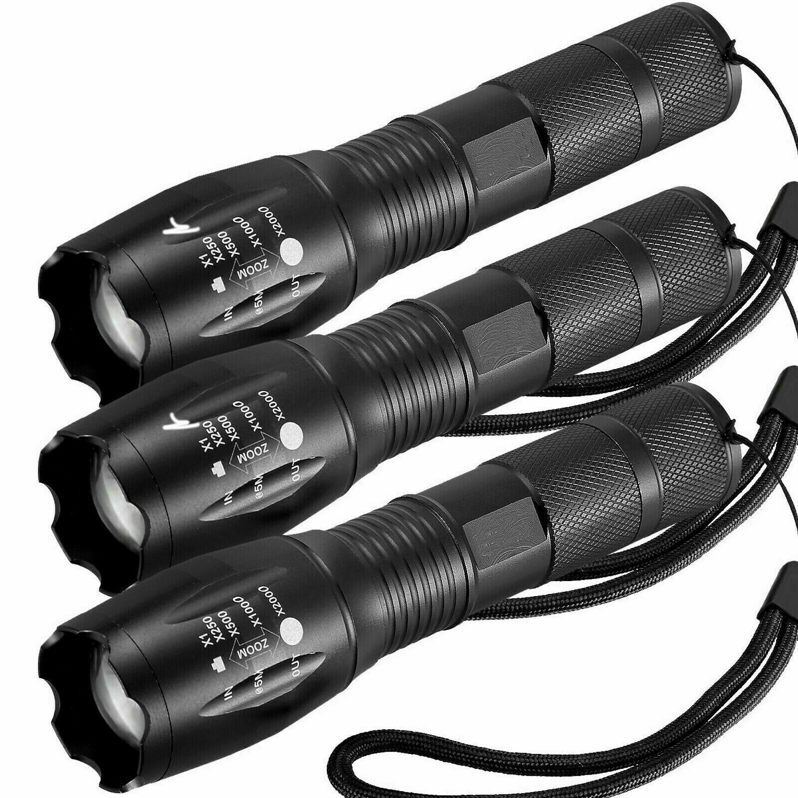 3-Pack Tactical LED Flashlight  High Powered 5-Mode Zoomable Zoom AAA