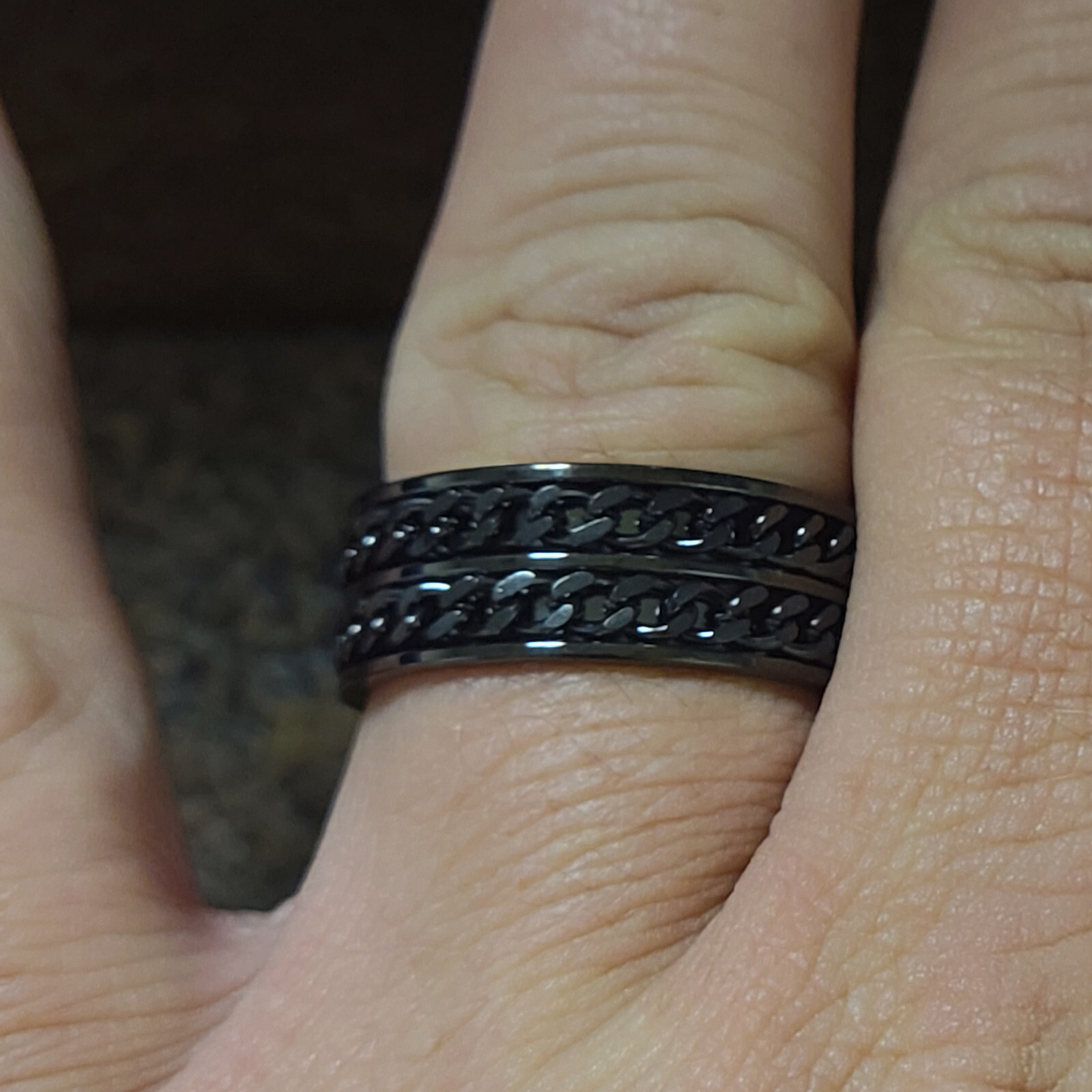Men's Black Double Chain Spinner Promise Ring - Men's Anxiety Ring