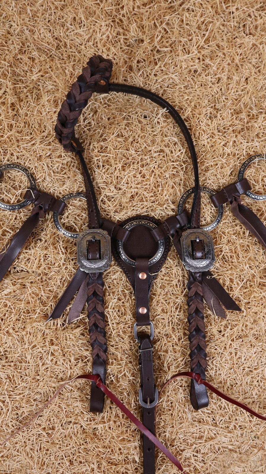 MOUSM Ring One Ear Headstall & Breast Collar Tack Set - Metallic Brown Leather