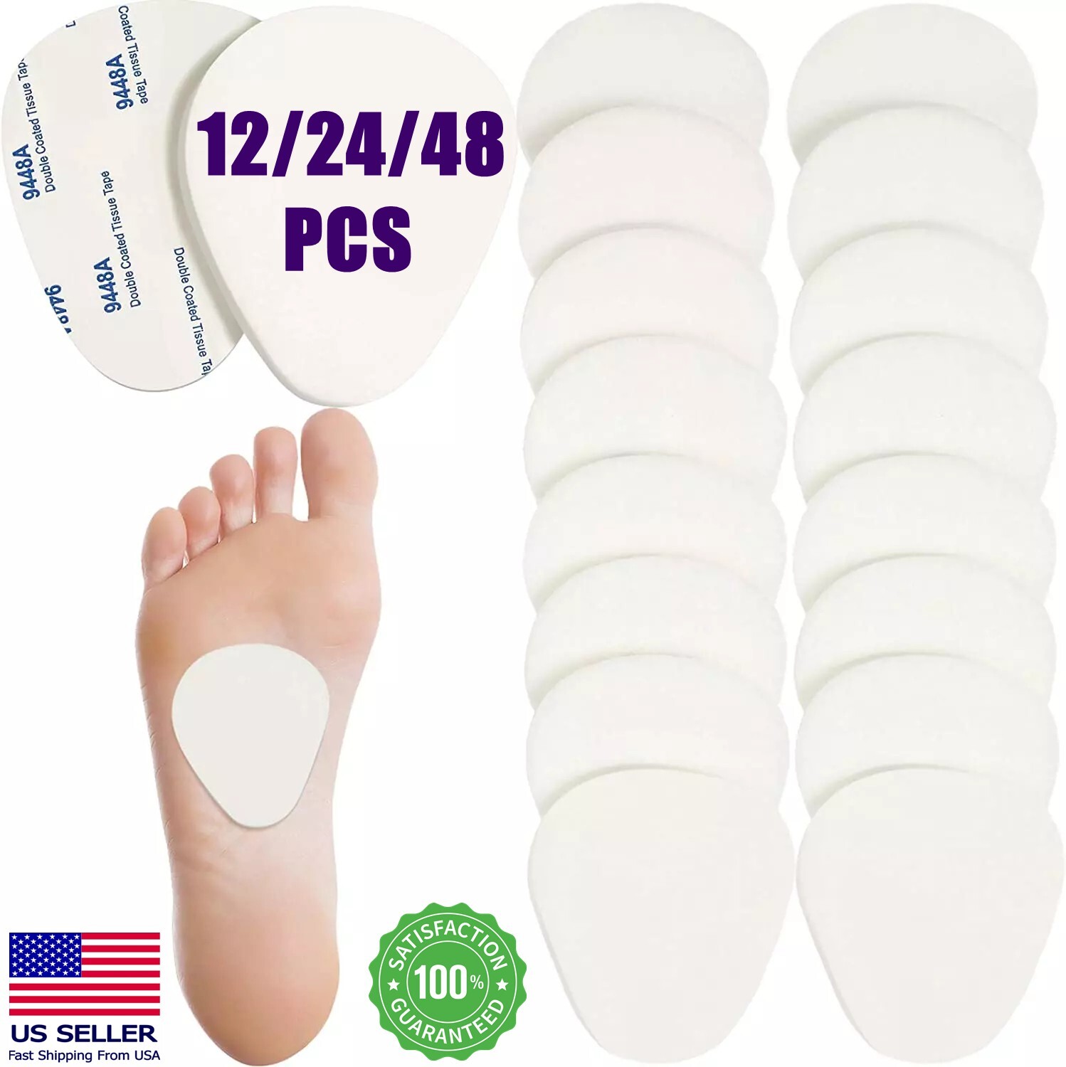 12/24/48Pcs Metatarsal Pads for Women Men 1/4" Thick Felt Ball of Foot Cushion