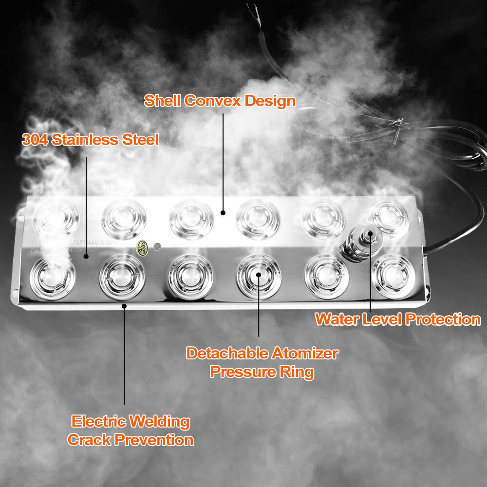 12 Head Ultrasonic Mist Maker Pond Fogger Machine for Hydroponics Landscape 110V