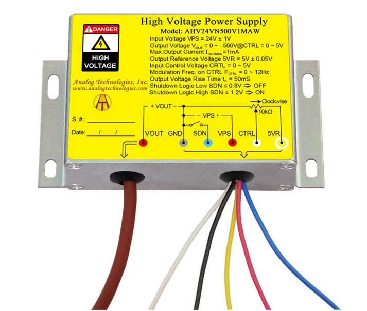 AHV24VN500V1MAW High Voltage DC-DC Power Supply 24V Input -500V 1mA Output