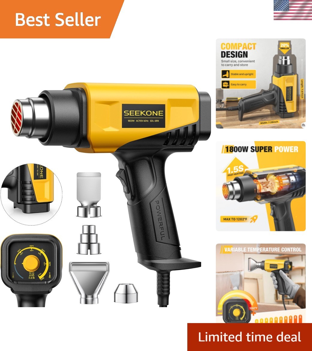 1800W Heat Gun Compact Design Heavy Duty Hot Air Gun 122℉-1202℉（50℃- 650℃）Var...