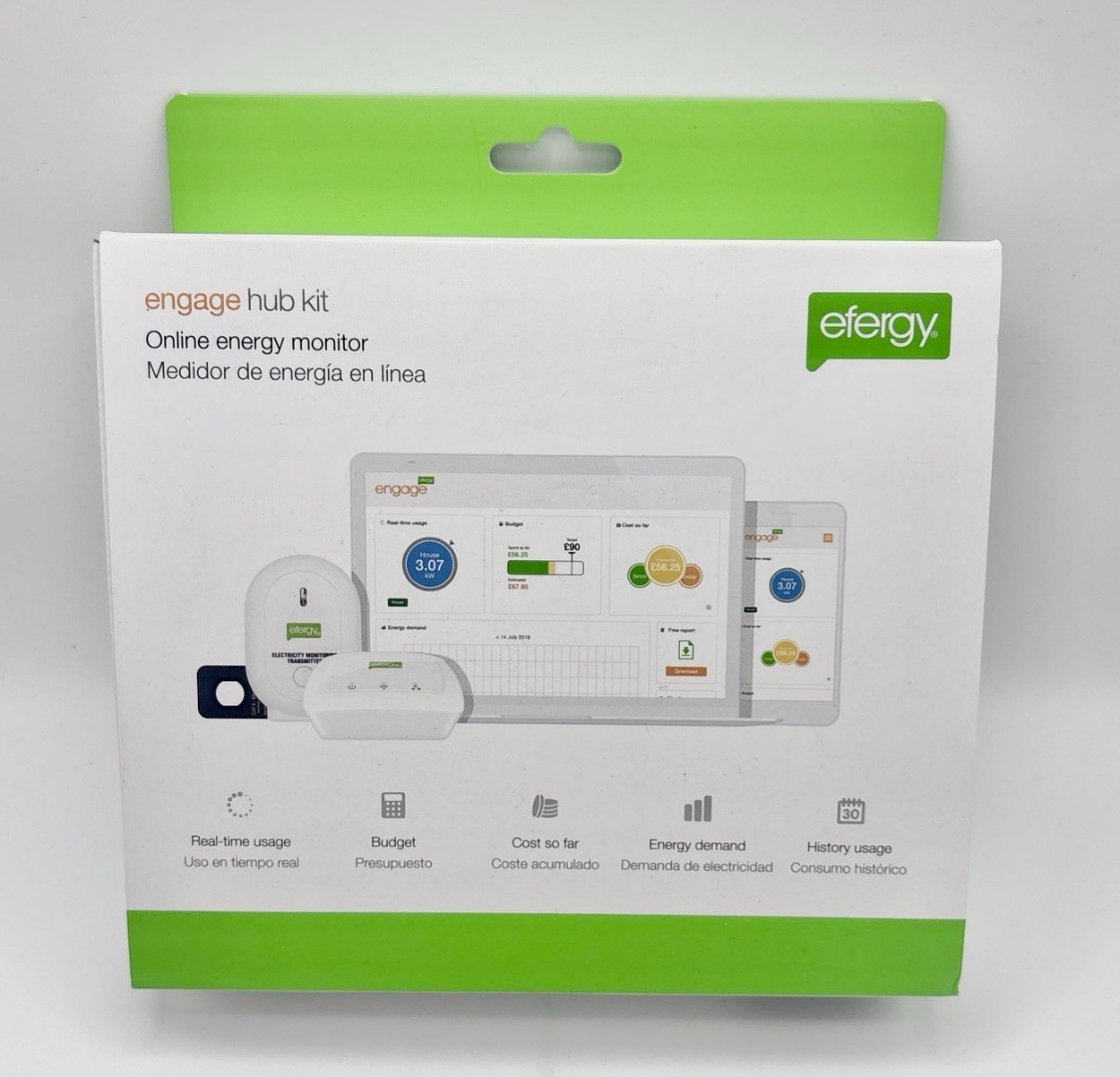 Efergy Engage Hub Kit 3 Phase Wireless Energy Electricity Meter Monitor New