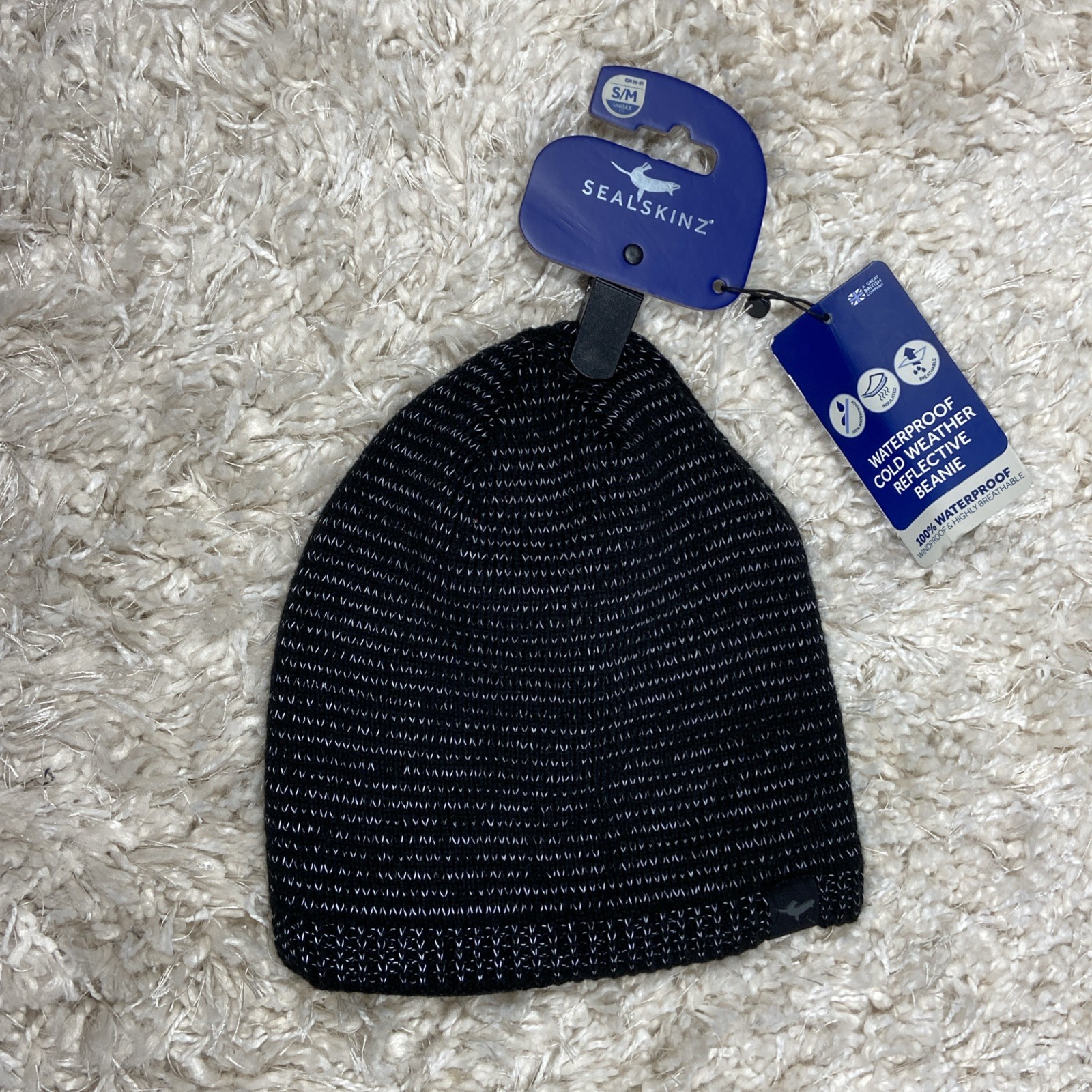SealSkinz Loddon Waterproof Cold Weather Reflective Beanie - Black Sz S/M