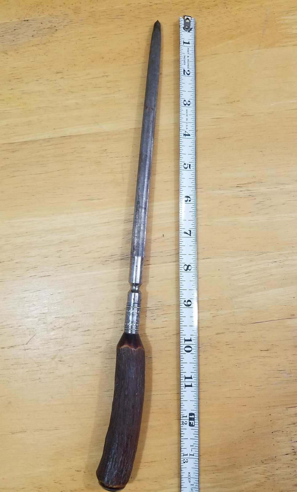 VINTAGE TO ANTIQUE STEER HANDLE STAINLESS  BLADE  STERLING BAND KNIFE SHARPENER