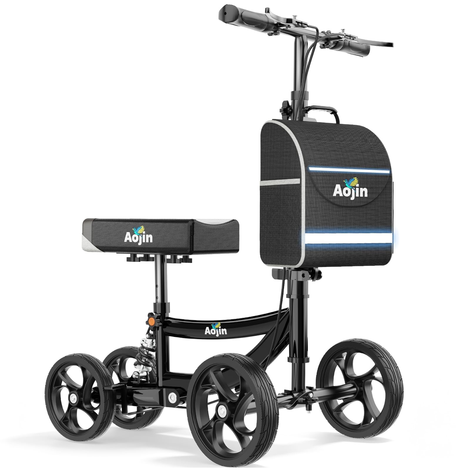 Aojin Knee Scooter for Adults FootInjuries, 300lbs Capacity, All Blacks