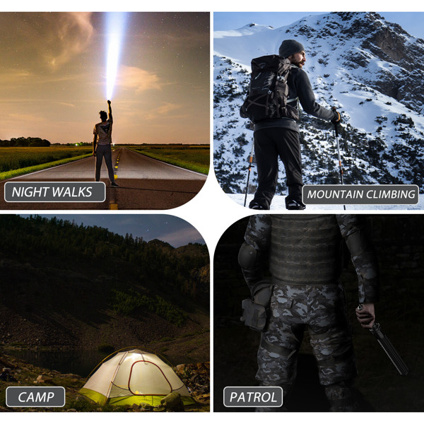 USB Rechargeable LED Flashlight Retractable Torch 3-Mode Zoomable Security Light