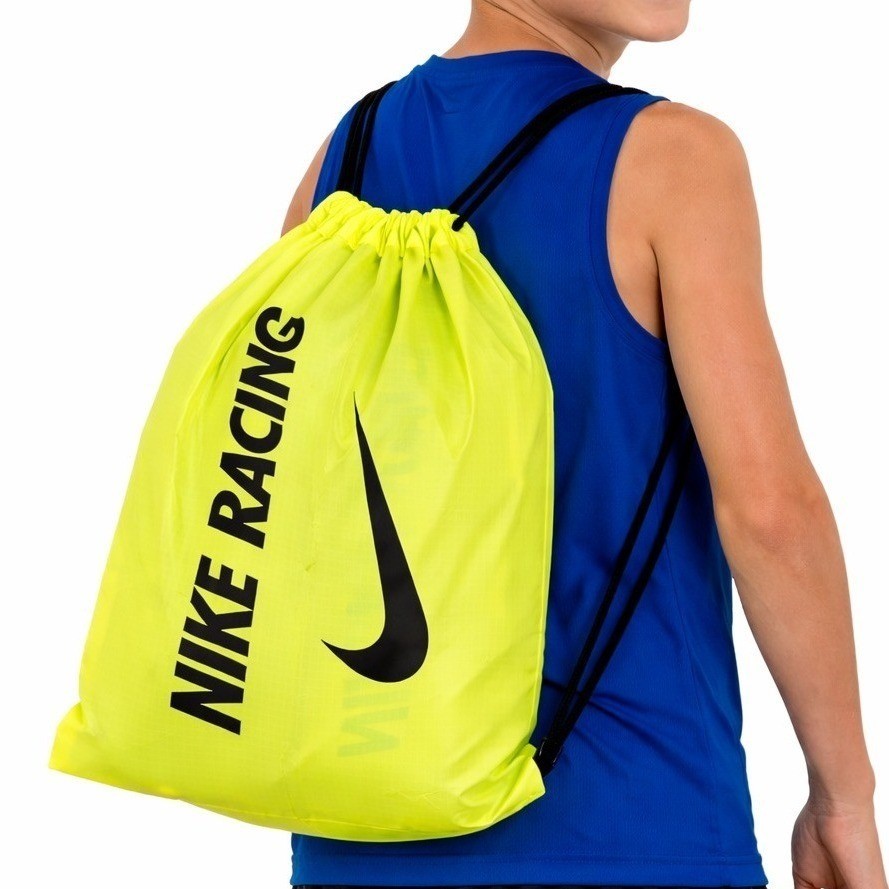 Nike Racing Drawstring Bag Unisex OS Neon Volt Yellow Ripstop Shoe Spike Carrier