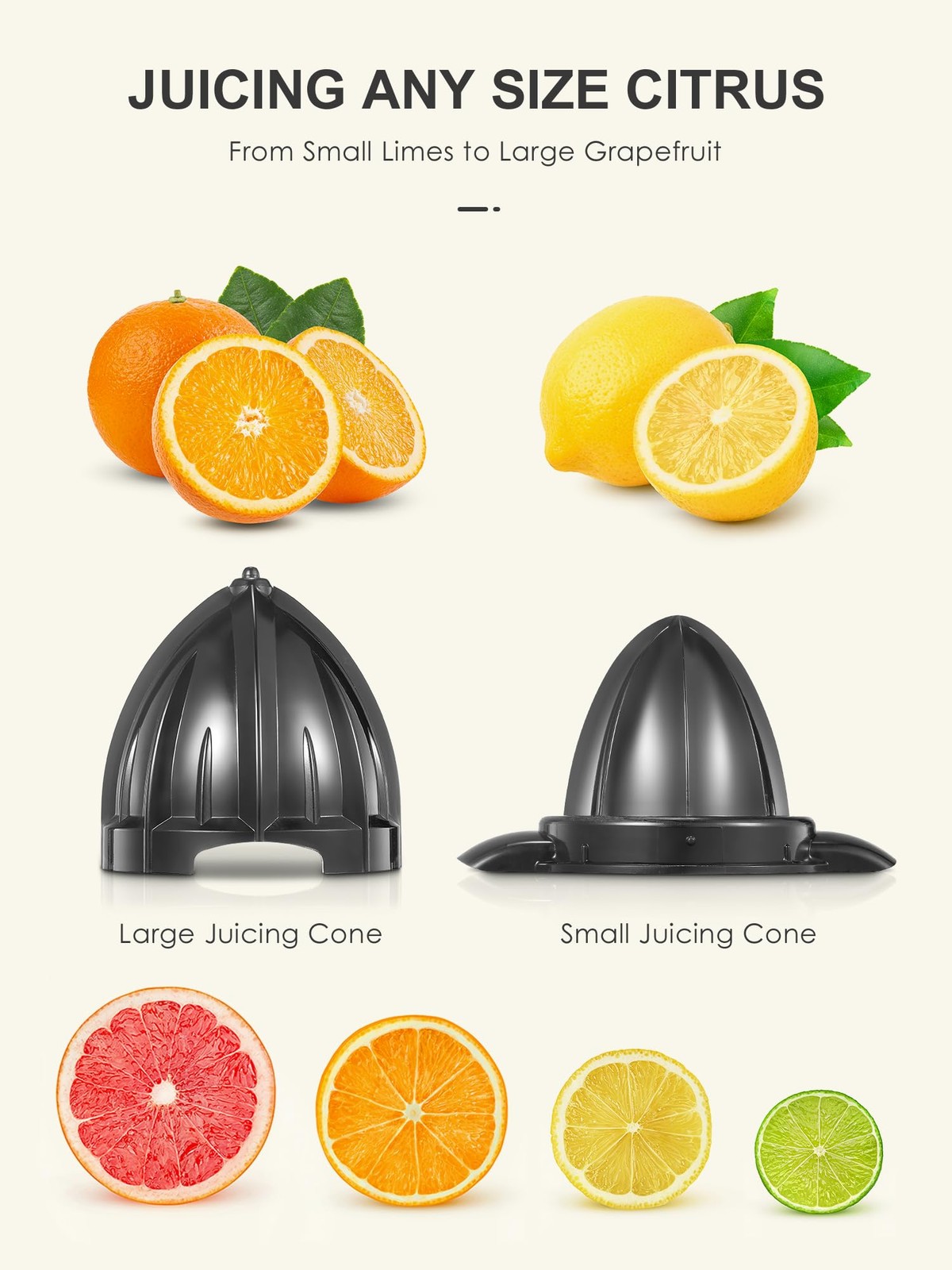Electric Citrus Juicer Squeezer, Orange Juicer with Two Interchangeable Cones...