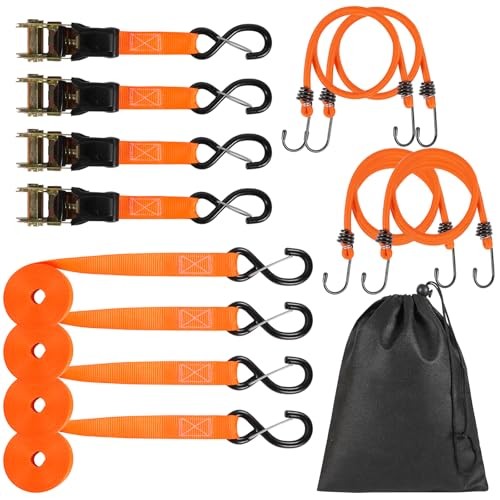 4 Pack Ratchet Straps Tie Downs Heavy Duty 1500 LBS Break Strength, Orange Tie