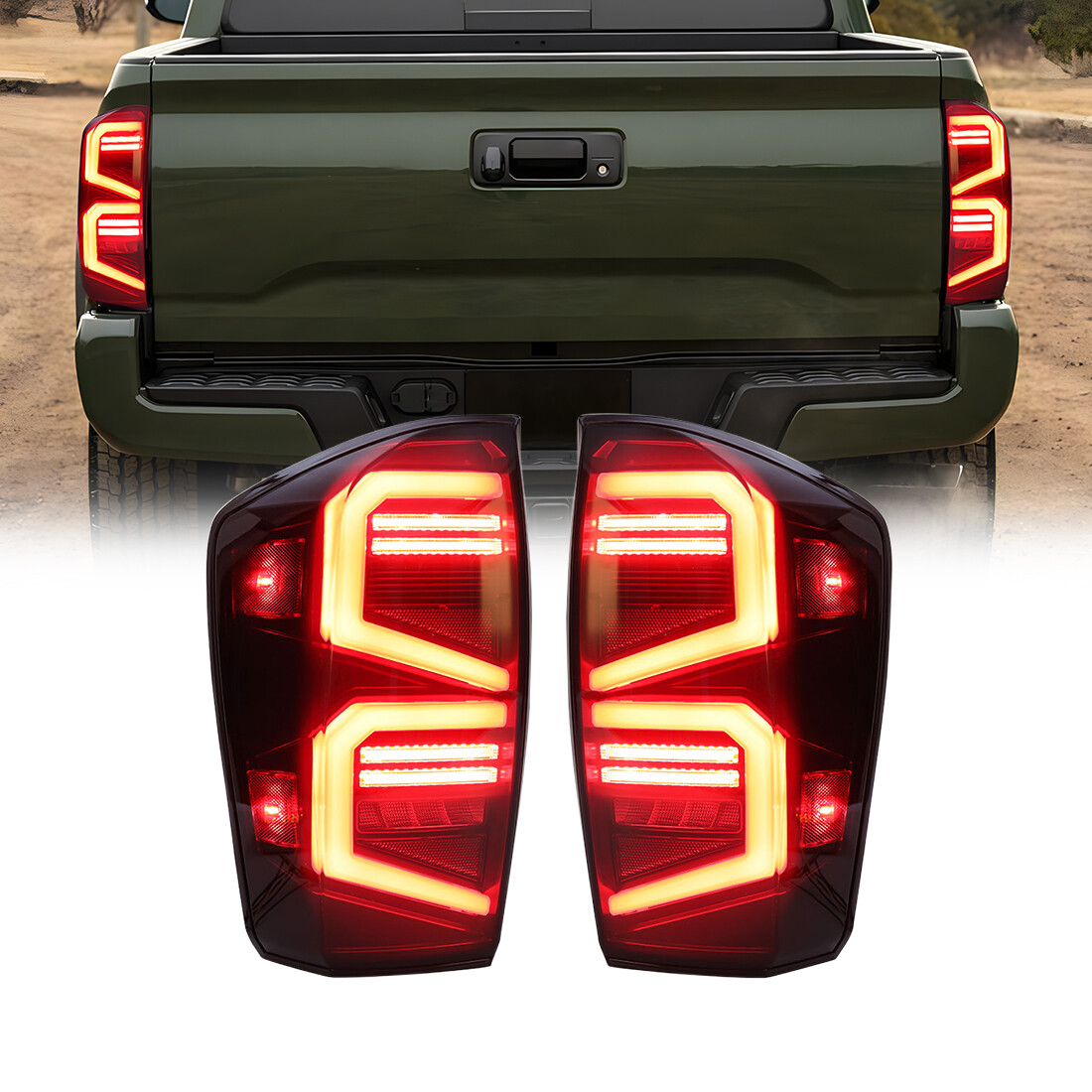 Fit 16-23 Toyota Tacoma Smoked LED Tail Lights Brake Reverse Turn Signal Lamps