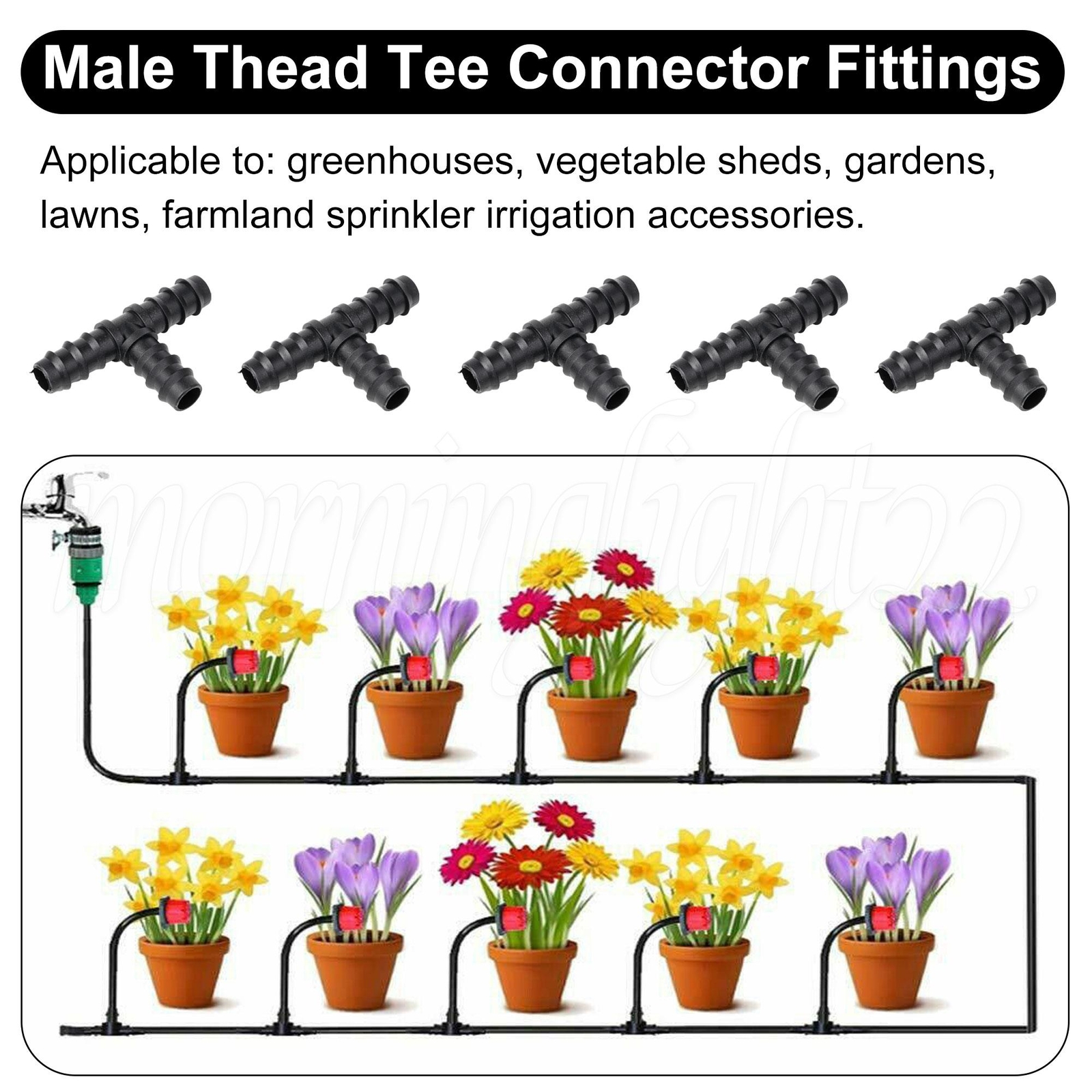15.5mm Tee Connector Fittings Set of 20 Black