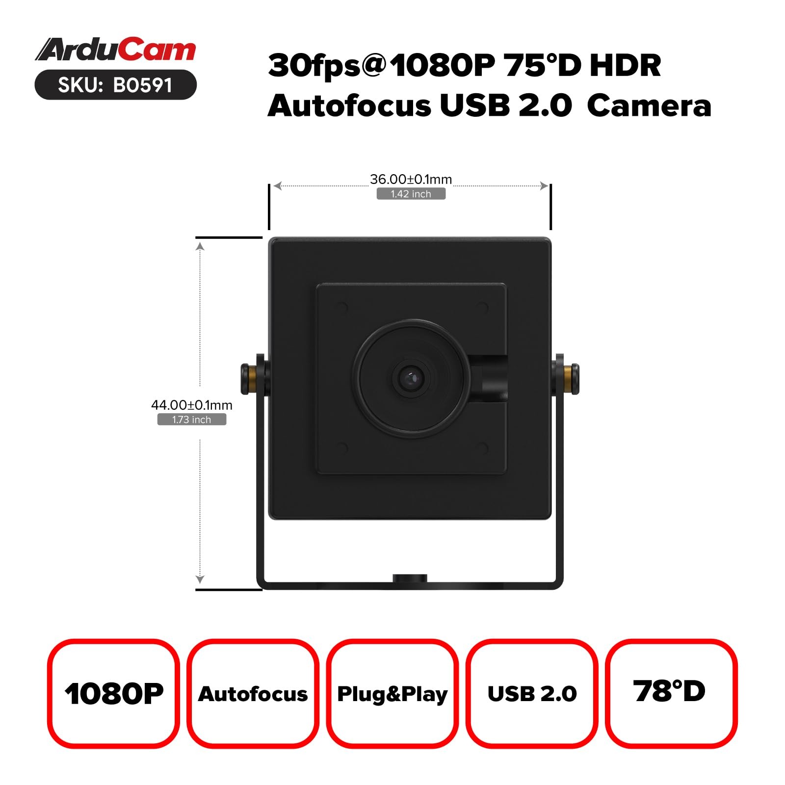 1080P HDR USB Camera Module 30fps 78D Autofocus UVC Mini Webcam Windows
