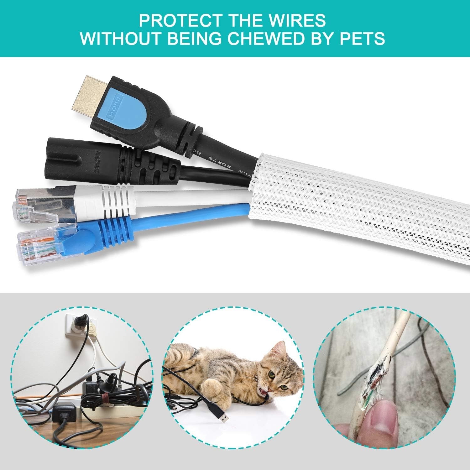 6.6ft Self-Wrap White Cable Sleeve - Stylish Wire Protector for Home & Office