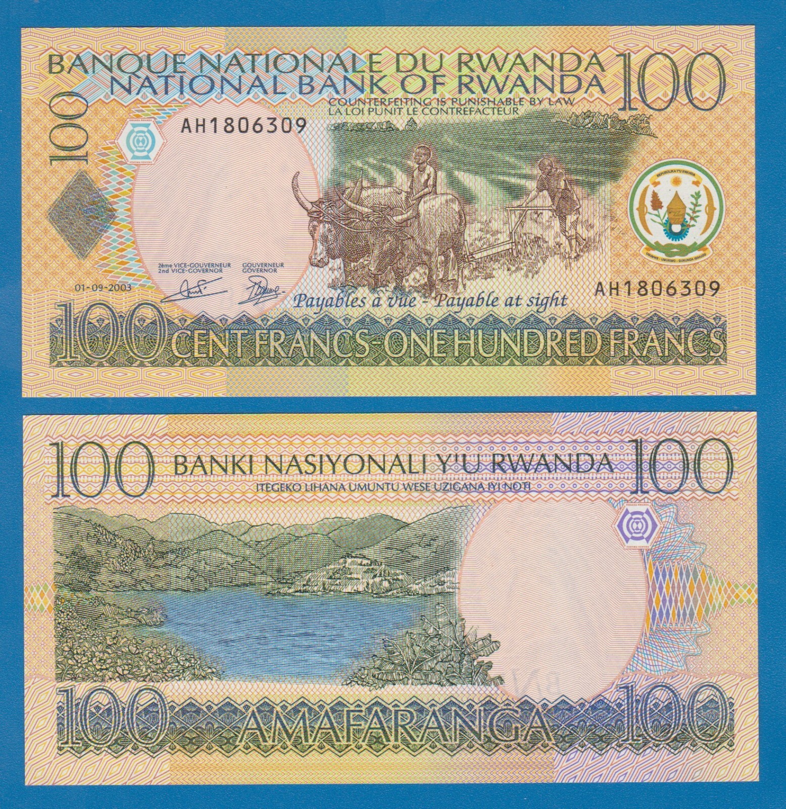 Rwanda 100 Francs P 29b 01.09.2003 UNC ( P 29 b )