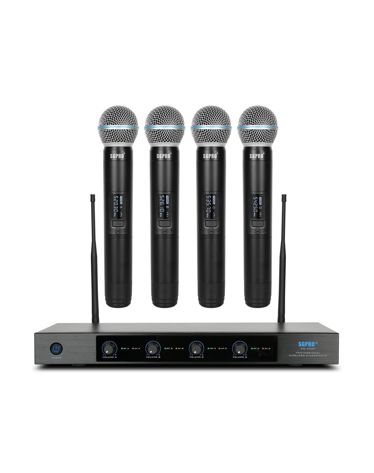 4-Channel Wireless Microphone System - 250Ft Range, Metal Mics & Receiver, Fi...