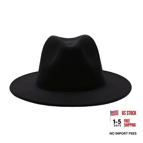 Black Classic Wide Brim Fedora Hat Felt Panama Jazz Dress Hat for Women Men
