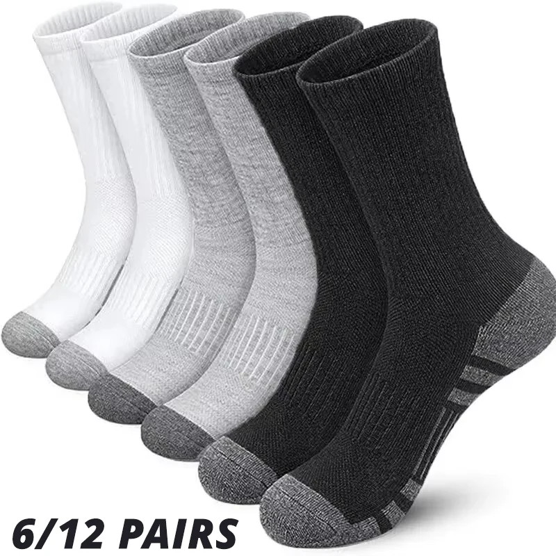 6/12  Pairs Men's Heavy Duty Work Socks w/Cushion - Athletic Hiking Running Crew