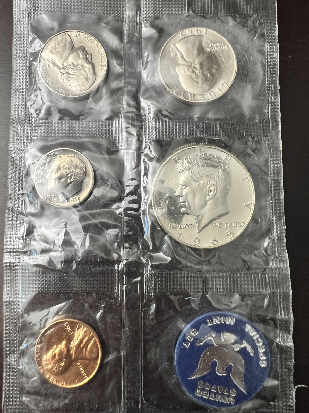 1965 US Special Mint Set SMS Original Cellophane 5 Coins 40% Silver Half