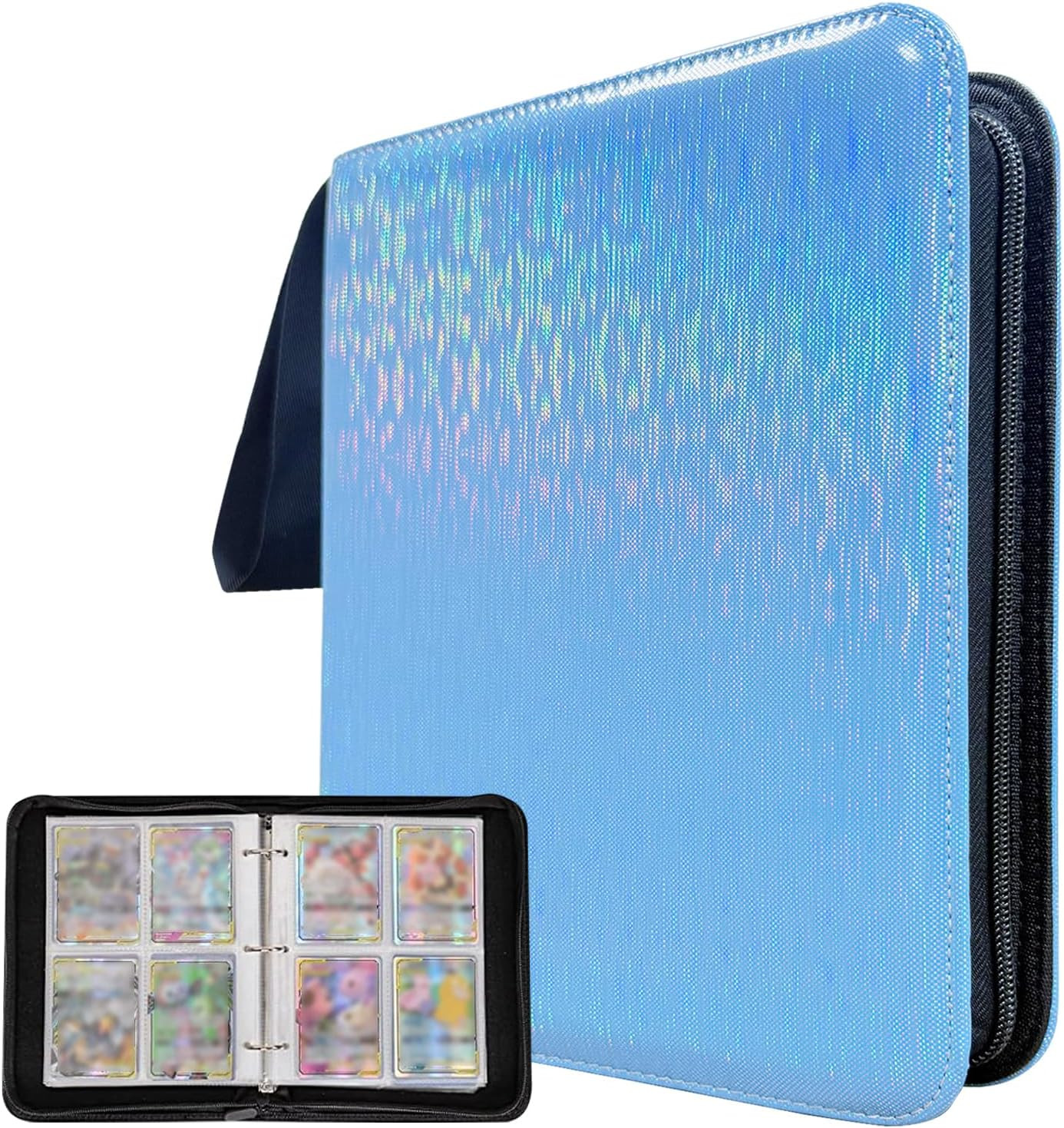 Sparkly Trading Card Binder 4-Pocket Zippered with 50 Removable Pages – Holds 40