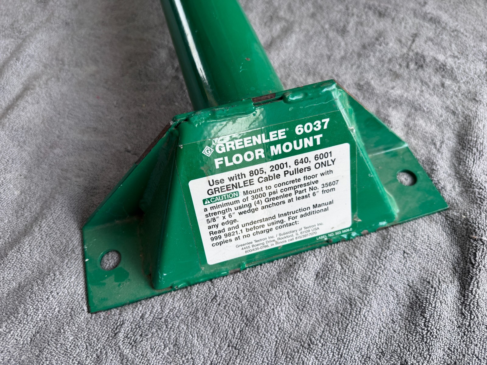 Greenlee 6037 Floor Mount for 805 2001 640 6001 Cable Puller / Wire Tugger Used