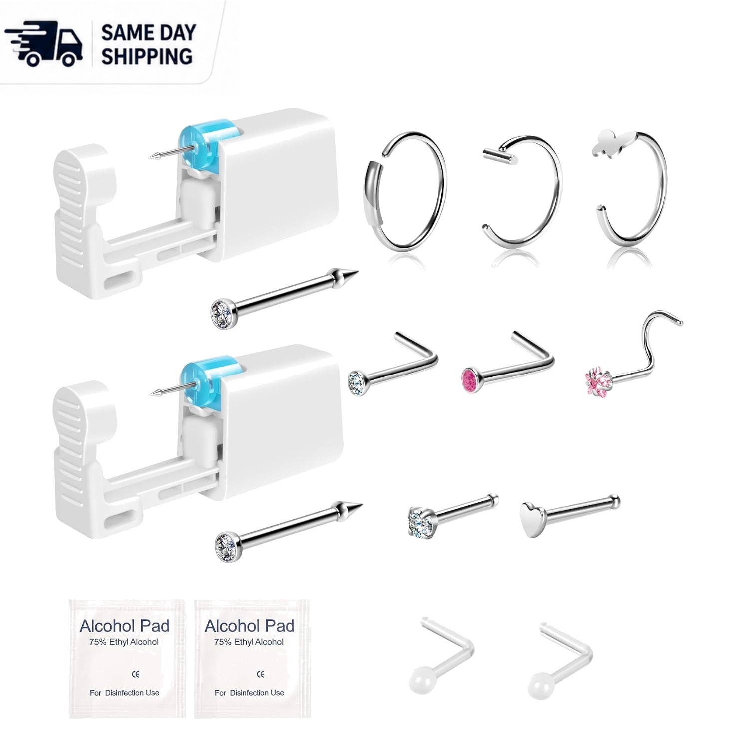 Compact 2-Pack Nose Piercing Kit with Hypoallergenic Studs for Sensitive Skin