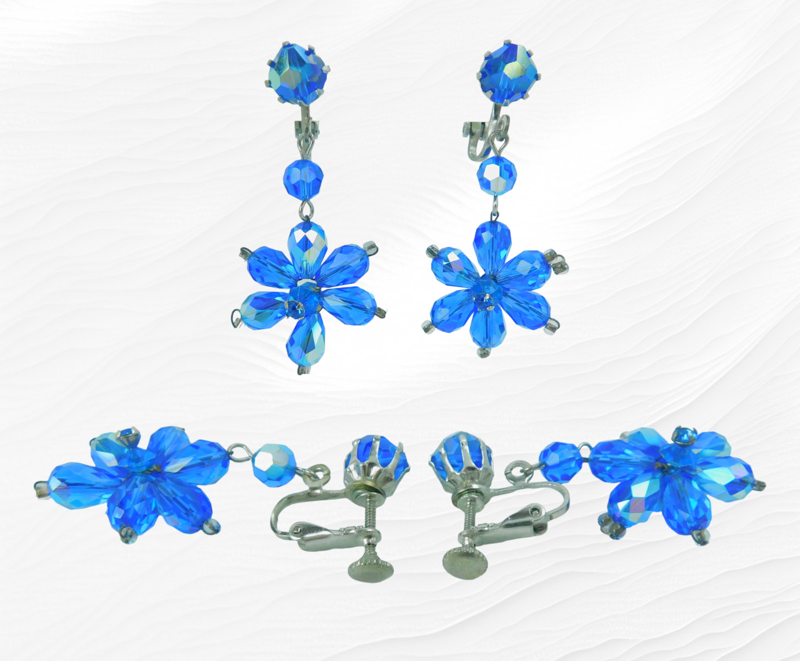 Vintage Blue Crystal Bead Earrings