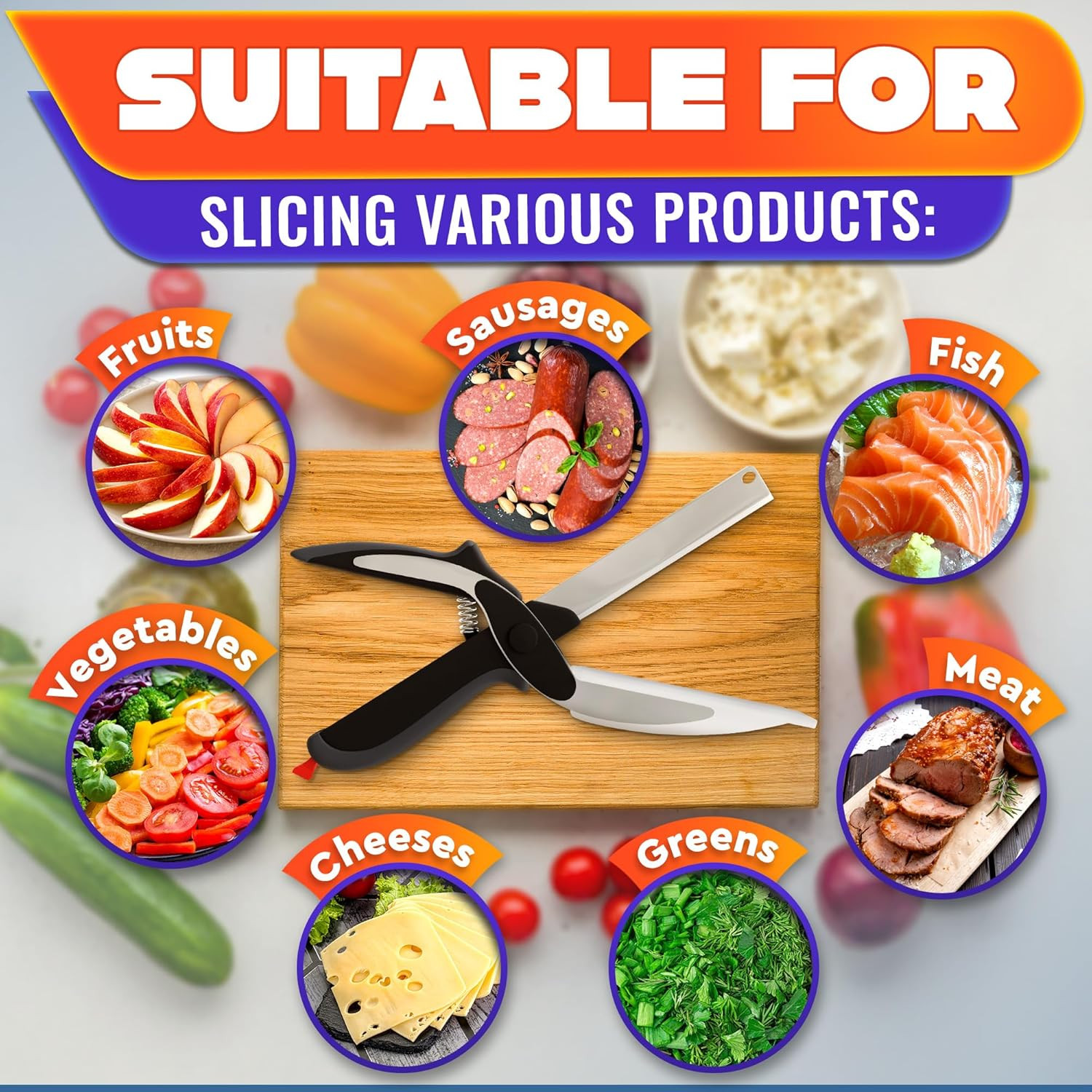 Cutting Board Scissors - Smart Kitchen Scissors with Cutting Board Vegetable Sci